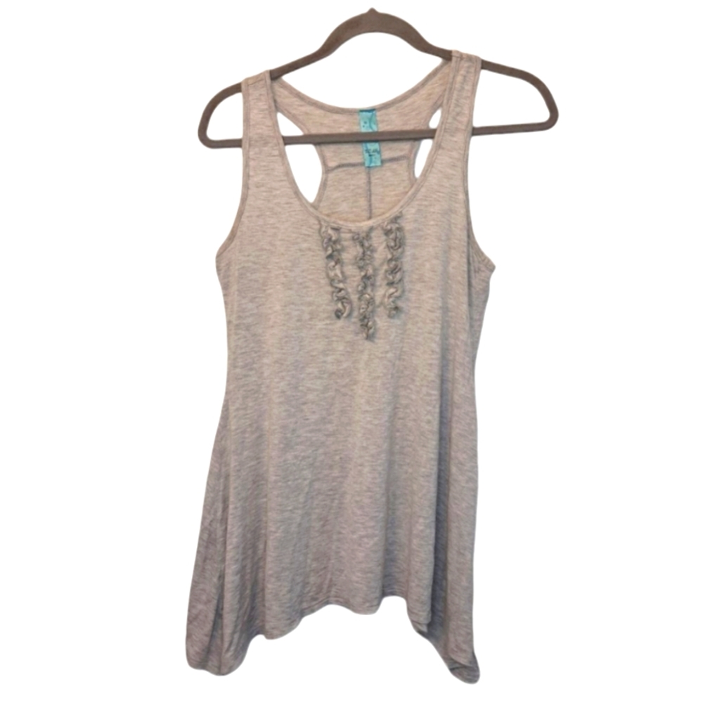 Zoah Gray Ruffle Detail Racerback Sharkbite Lightweight Tank Top size Medium